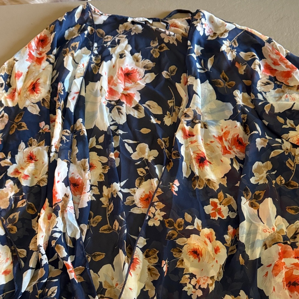 Emory Park Floral Kimono in Navy and Peach